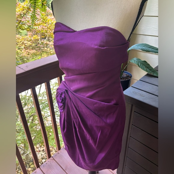 JS Collections Purple Ruched Strapless Sheath Dress - Picture 11 of 12
